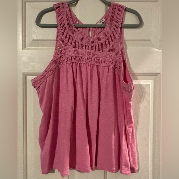 Sonoma Tops - Sonoma Pink Crochet Detail Tank Top